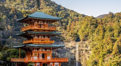 Koyasan Mount Koya Wakayama Japan — Okunoin cemetery cryptomeria forest Kumano Kodo pilgrimage trail Nachi Falls